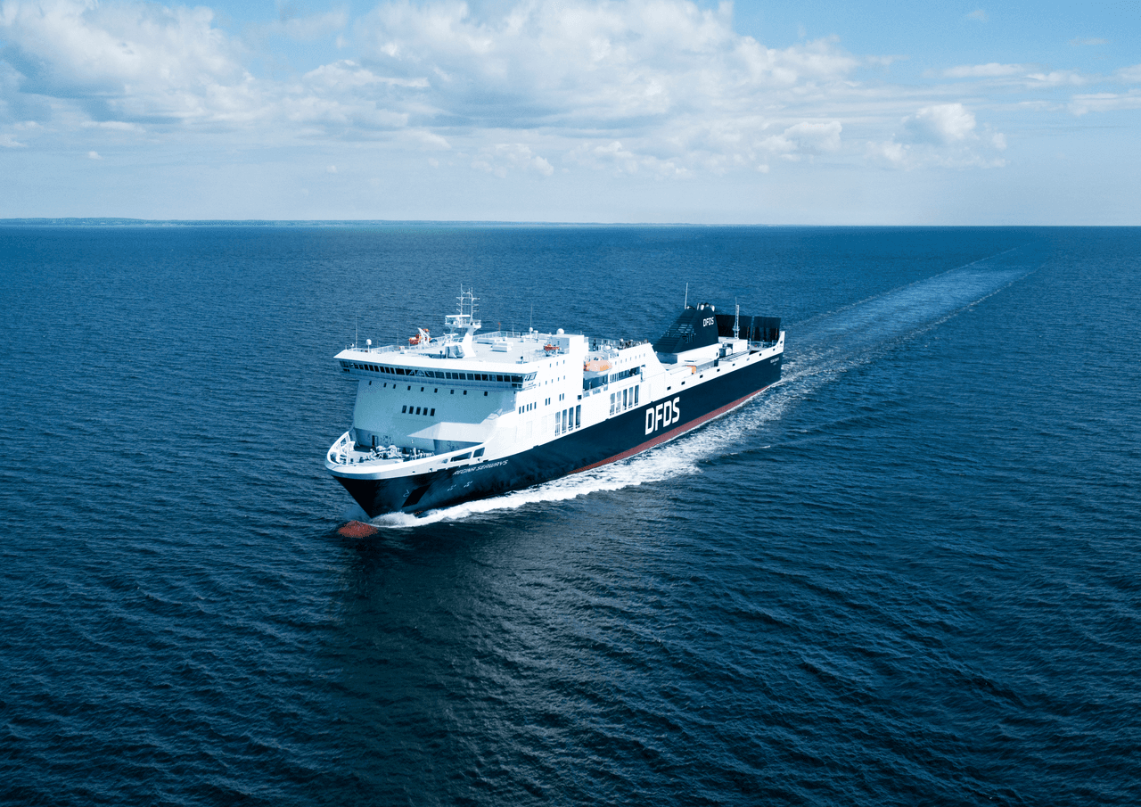 Vessel Regina Seaways with a new funnel on the high seas