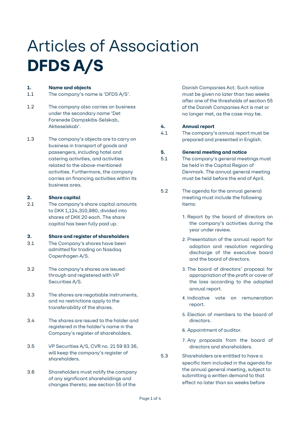Screendump, first page of Articles of Association
