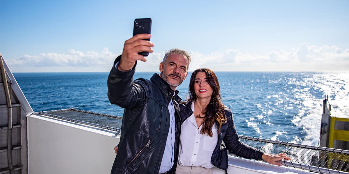 Passengers on board taking a photo. Ceuta-Algeicras route