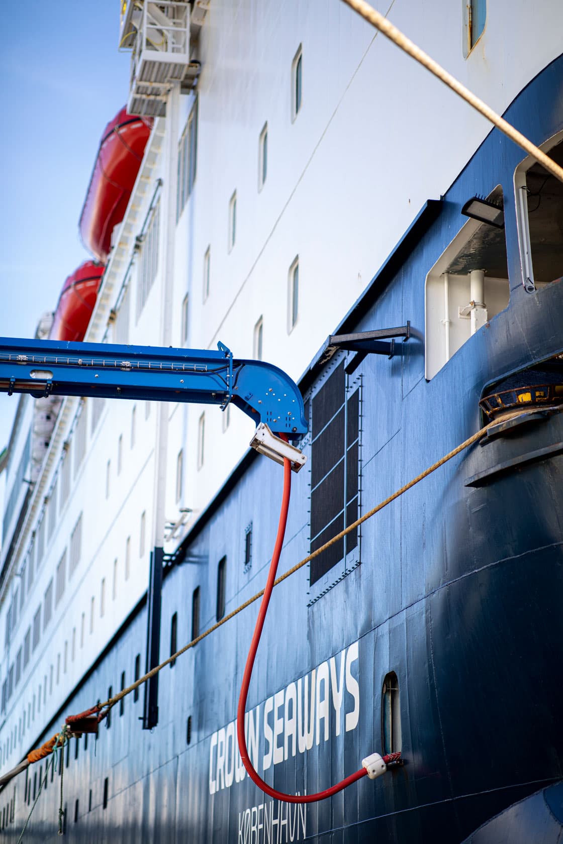 DFDS Freight ship charging up with electric shore power.