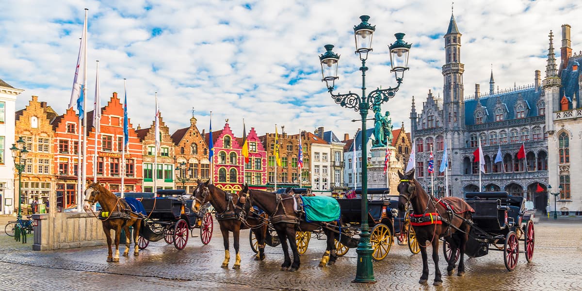 Horses in Bruges market square