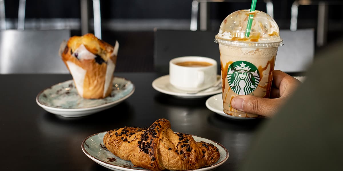 Croissant, Muffin and Starbucks Coffee in Coffee Crew onboard Newcastle-Amsterdam ferry