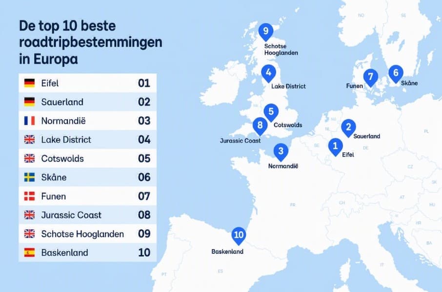 Hero visual with the best road-trip destinations in Europe