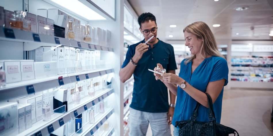 Couple shopping onboard DFDS ferry